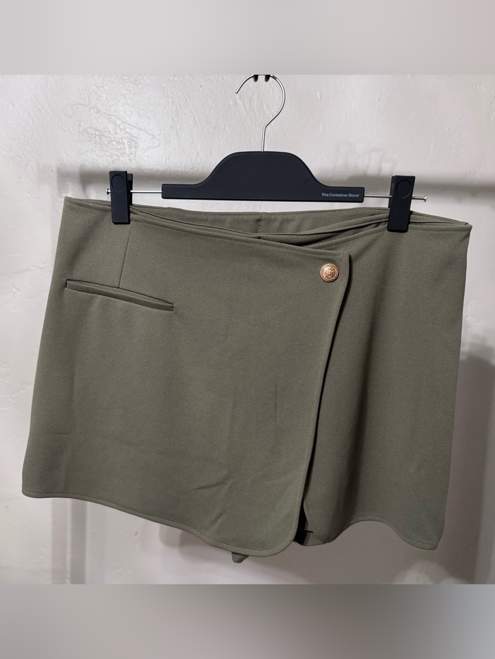 H&M Olive Green Mini Skort with Gold Button